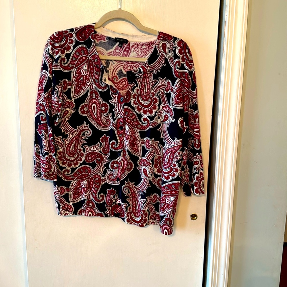 Talbots Women's Multicolor Paisley Print 3/4 Sleeve Lightweight Cardigan XL